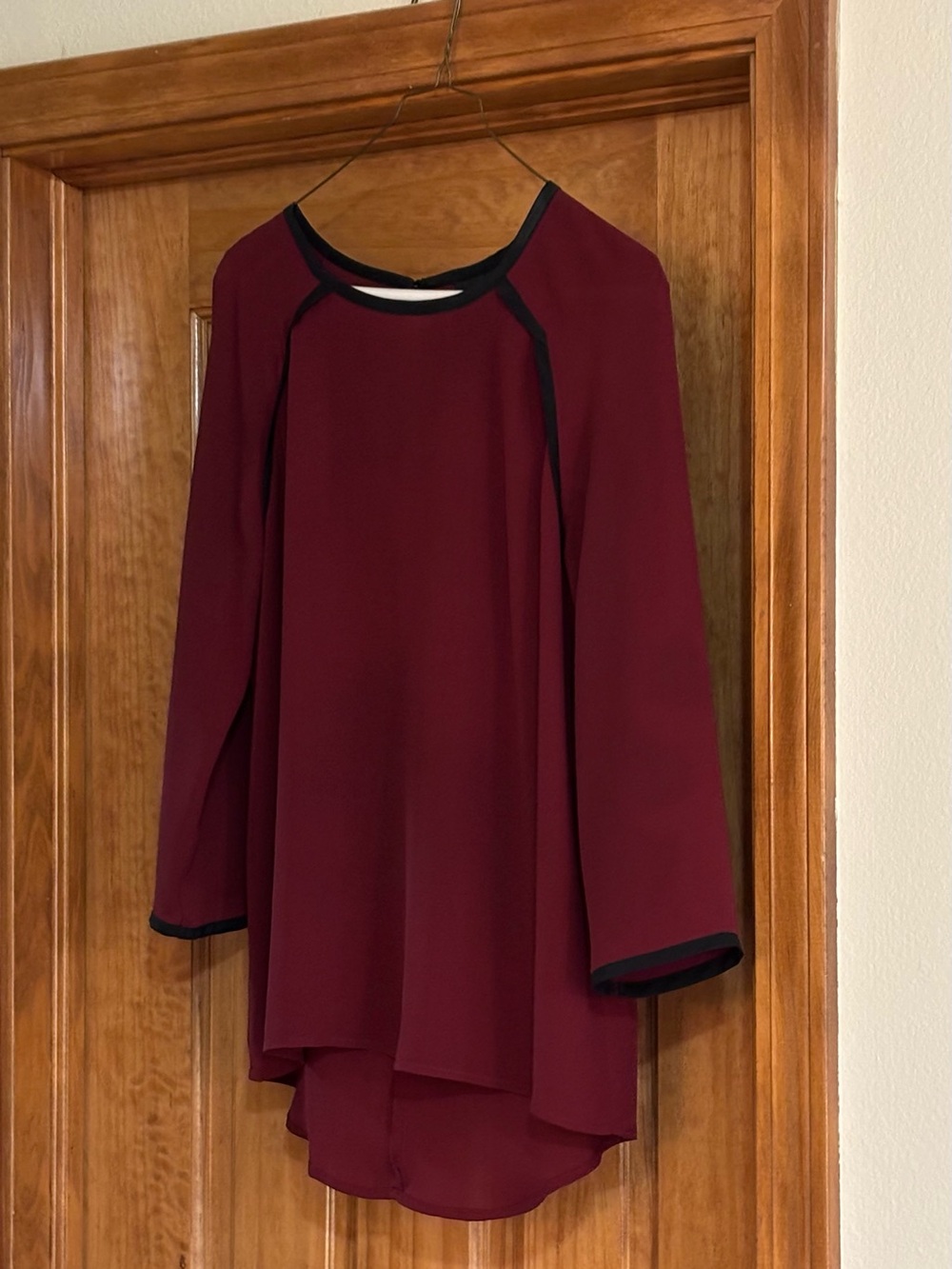 Mossimo Burgundy High-Low Blouse with Black Trim